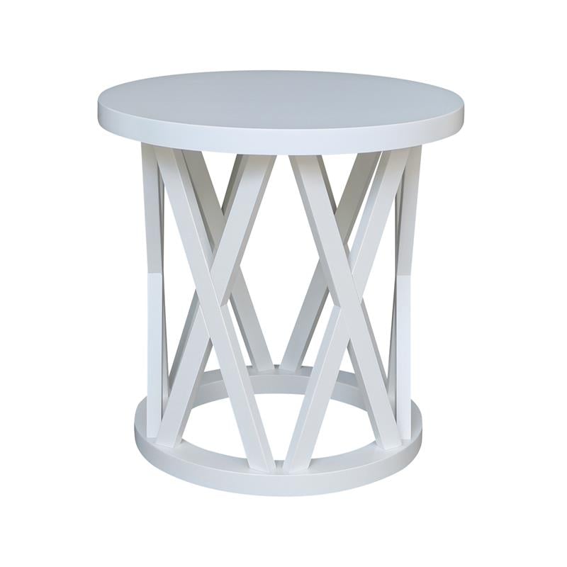 International Concepts Round Ceylon Solid Wood End Table White