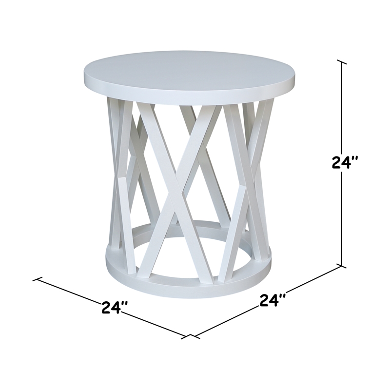 International Concepts Round Ceylon Solid Wood End Table White