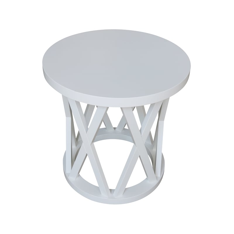 International Concepts Round Ceylon Solid Wood End Table White