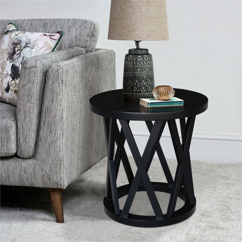 International Concepts Round Ceylon Solid Wood End Table Black