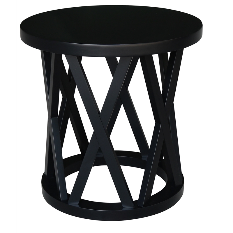 International Concepts Round Ceylon Solid Wood End Table Black