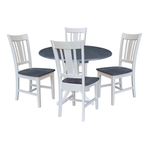 42 in. Dual Drop Leaf Wood Table with 4 Dining Chairs in White/Heather Gray