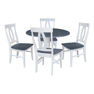 42 in. Drop Leaf Wood Dining Table with 4 Dining Chairs in White/Heather Gray