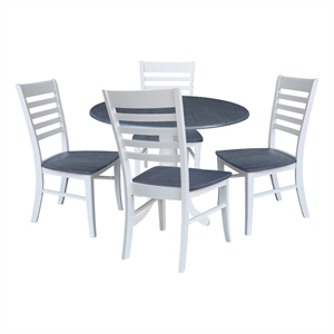 42 in. Drop Leaf Wood Dining Table and 4 Ladderback Chairs in White/Heather Gray