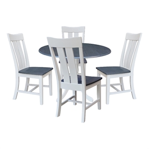 42 in. Wood Drop Leaf Dining Table with 4 Slat Back Chairs in White/Heather Gray
