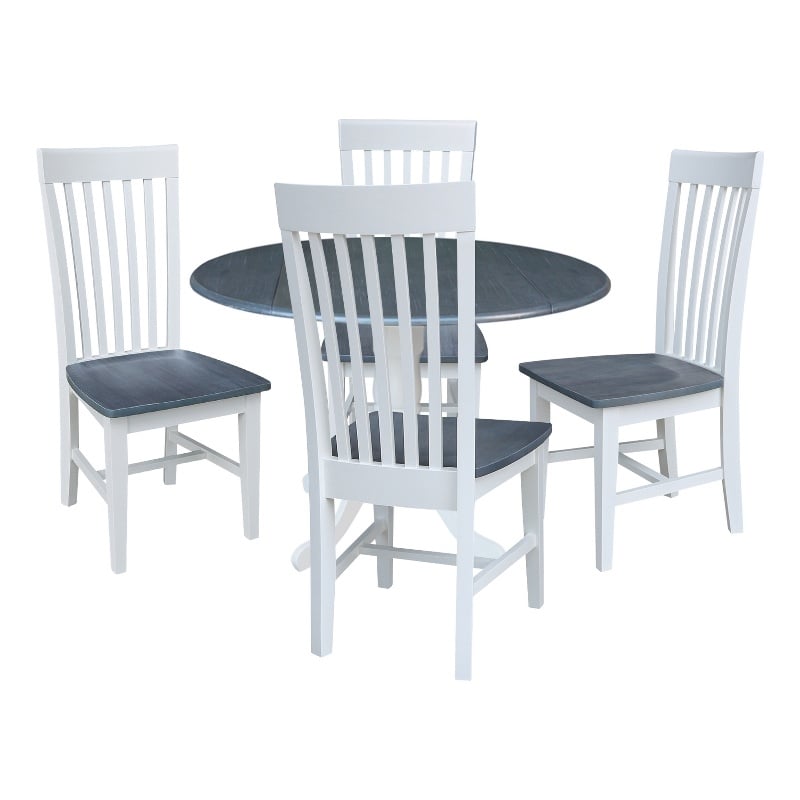 42 in. Drop Leaf Wood Dining Table with 4 Slat Back Chairs in White/Heather Gray