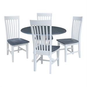 42 in. Drop Leaf Wood Dining Table with 4 Slat Back Chairs in White/Heather Gray