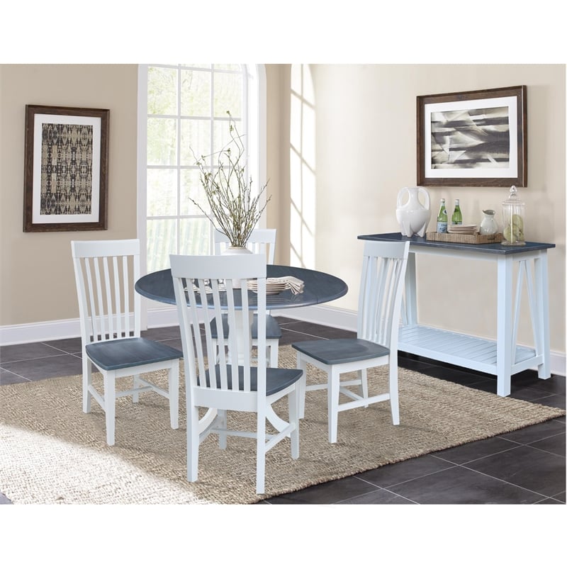 42 in. Drop Leaf Wood Dining Table with 4 Slat Back Chairs in White/Heather Gray