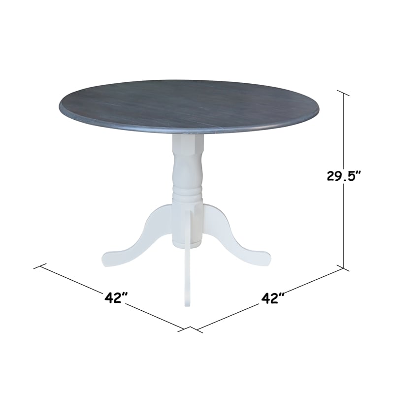 42 in. Drop Leaf Wood Dining Table with 4 Slat Back Chairs in White/Heather Gray
