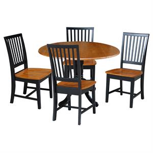 42 in. dual drop leaf dining table with 4 slat back chairs - 5 piece dining set