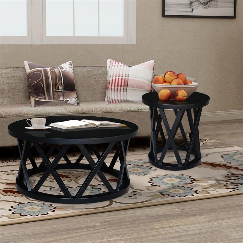 International Concepts Round Ceylon Solid Wood Coffee Table Black