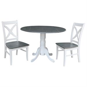 42 in. dual drop leaf dining table with 2 x-back chairs - 3 piece dining set