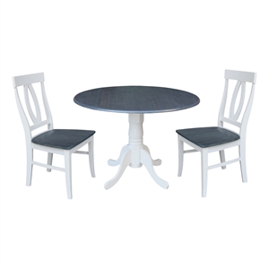 42 in. Drop Leaf Wood Dining Table with 2 Dining Chairs in White/Heather Gray
