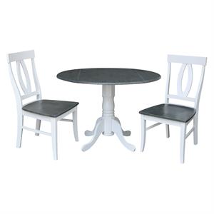 42 in. dual drop leaf dining table with 2 splat back chairs - 3 piece dining set