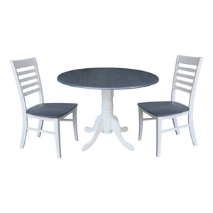 42 in. Drop Leaf Wood Dining Table and 2 Ladderback Chairs in White/Heather Gray
