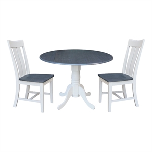 42 in. Drop Leaf Wood Dining Table with 2 Slat Back Chairs in White/Heather Gray