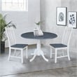 42 in. Drop Leaf Wood Dining Table with 2 Slat Back Chairs in White/Heather Gray