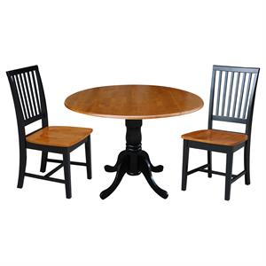 42 in. dual drop leaf dining table with 2 slat back chairs - 3 piece dining set