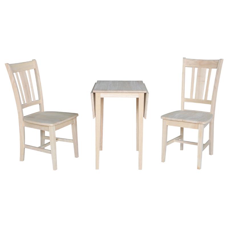 Drop Leaf Solid Wood Dining Table with 2 Splat Back Chairs