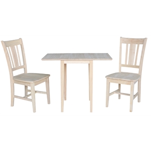drop leaf solid wood dining table with 2 splat back chairs
