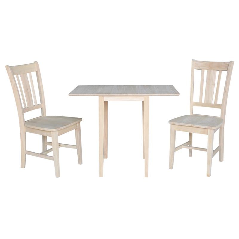 Drop Leaf Solid Wood Dining Table with 2 Splat Back Chairs