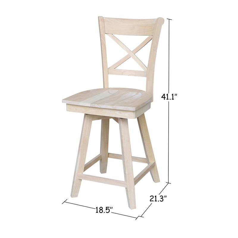 Charlotte Solid Wood Counter Height Stool With Swivel Seat - Unfinished
