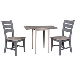 small solid wood dual drop leaf table with 2 chairs