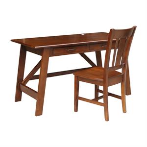 International Concepts Serendipity Espresso Wood Desk with 2 Drawers and Chair
