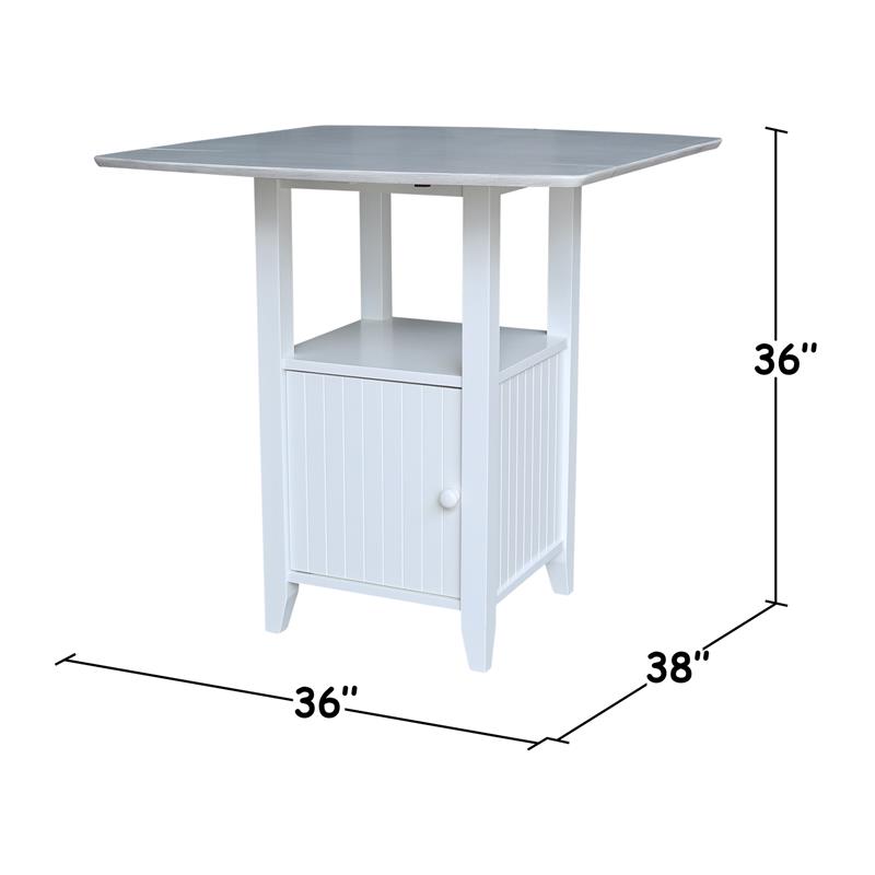 Dual Drop Leaf White Wood Bistro Table Counter Height with Storage