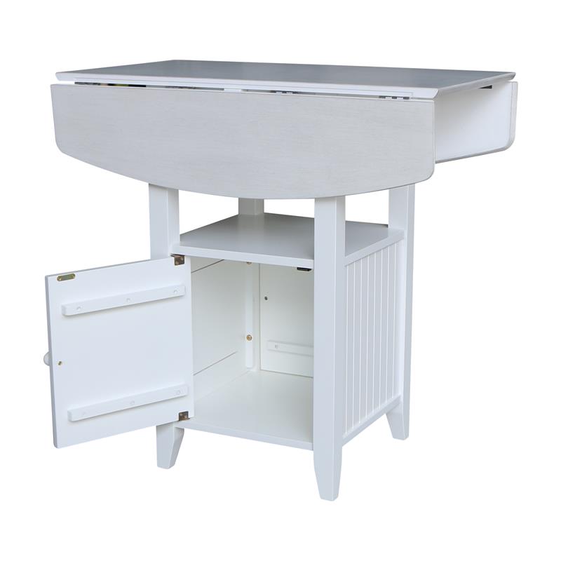Dual Drop Leaf White Wood Bistro Table Counter Height with Storage
