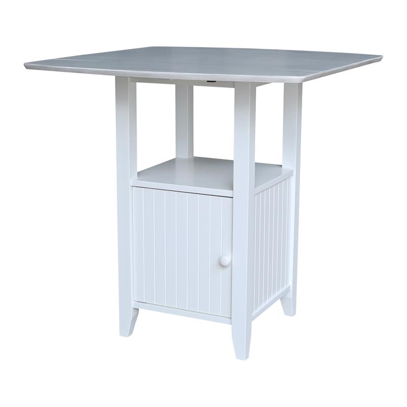Dual Drop Leaf White Wood Bistro Table Counter Height with Storage