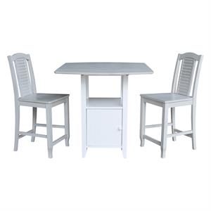 dual drop leaf wood bistro table with storage and 2 counter stools