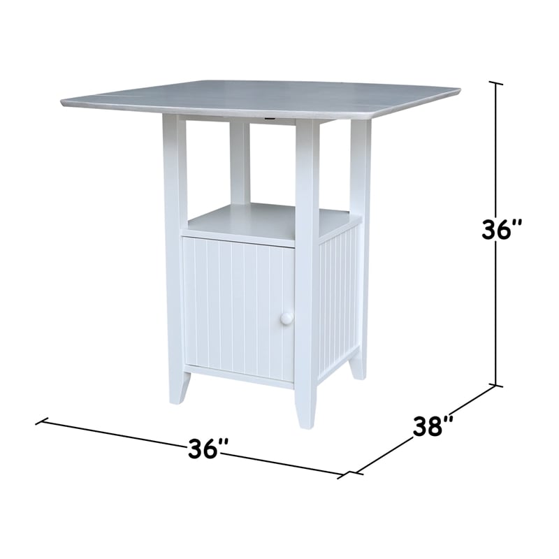Dual Drop Leaf White Wood Bistro Table with Storage and 4 Counter Stools