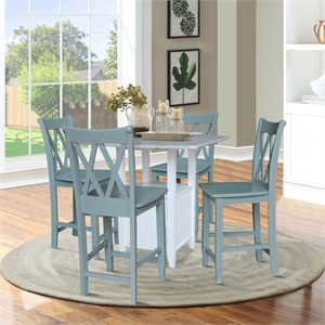 Dual Drop Leaf Wood Bistro Table with Storage and 4 Counter Stools