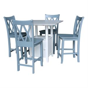 dual drop leaf wood bistro table with storage and 4 counter stools