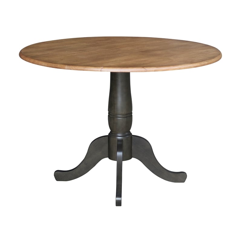 Solid Wood 42 in. Round Dual Drop Leaf Dining Table in Hickory/Washed Coal