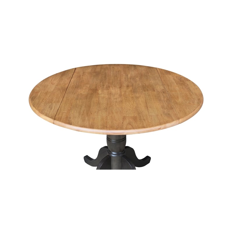 Solid Wood 42 in. Round Dual Drop Leaf Dining Table in Hickory/Washed Coal