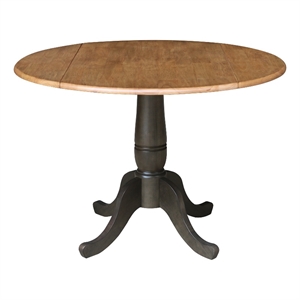Solid Wood 42 in. Round Dual Drop Leaf Dining Table in Hickory/Washed Coal