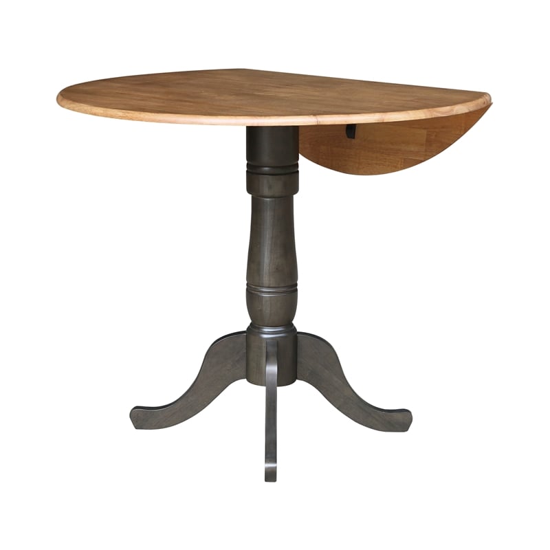 Wood 42 in. Round Drop Leaf Counter Height Dining Table - Hickory/Washed Coal