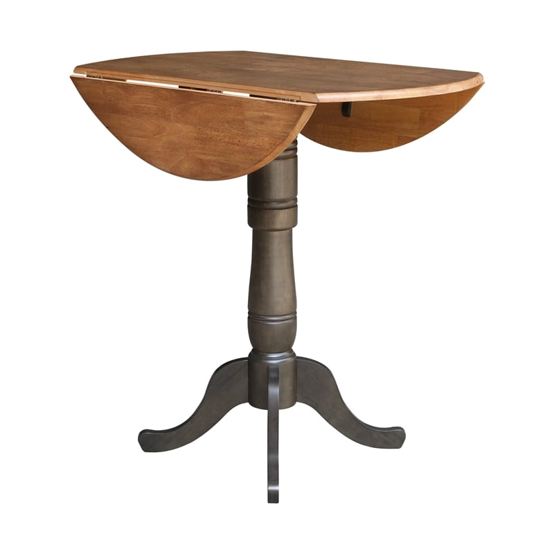 Wood 42 in. Round Drop Leaf Bar Height Dining Table - Hickory/Washed Coal