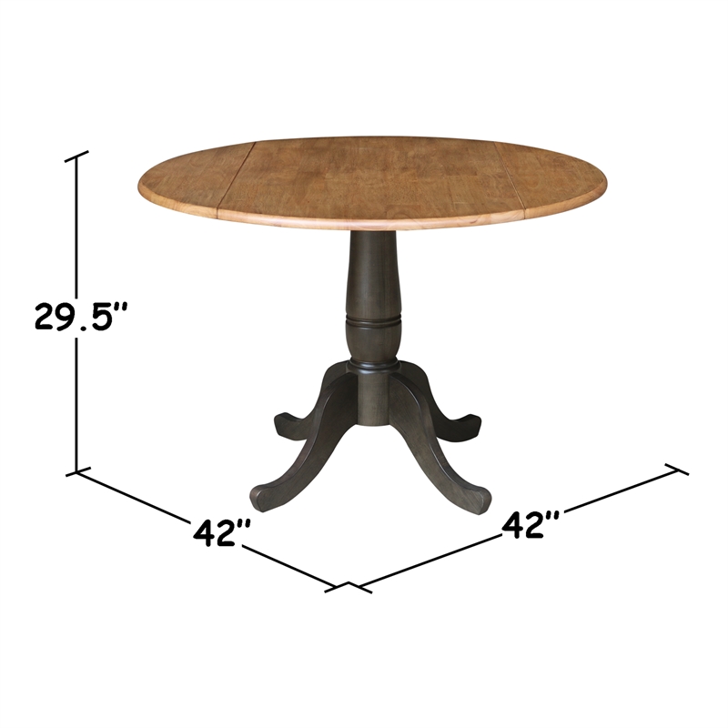 Wood 42 in. Round Drop Leaf Dining Table with 2 Chairs in Hickory/Washed Coal