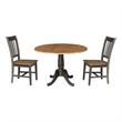 Wood 42 in. Round Drop Leaf Dining Table with 2 Chairs in Hickory/Washed Coal