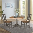 Wood 42 in. Round Drop Leaf Dining Table with 2 Chairs in Hickory/Washed Coal
