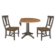 Wood 42 in. Round Drop Leaf Dining Table with 2 Chairs in Hickory/Washed Coal