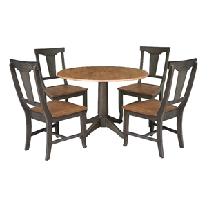 Wood 42 in. Round Drop Leaf Dining Table with 4 Chairs in Hickory/Washed Coal