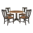 Wood 42 in. Round Drop Leaf Dining Table with 4 Chairs in Hickory/Washed Coal