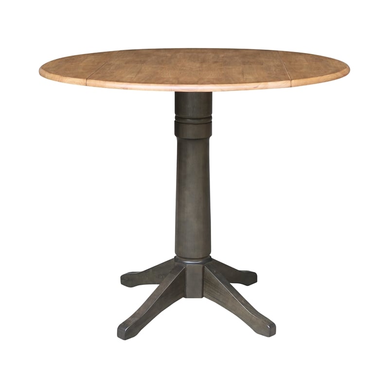 42 in Round Drop Leaf Counter Height Table with 2 Stools in Hickory/Washed Coal
