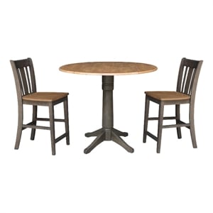 42 in Round Drop Leaf Counter Height Table with 2 Stools in Hickory/Washed Coal
