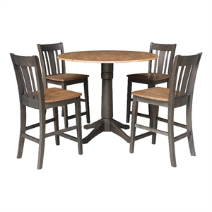 42 in Round Drop Leaf Counter Height Table with 4 Stools in Hickory/Washed Coal