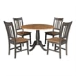 Wood 42 in. Round Drop Leaf Dining Table with 4 Chairs in Hickory/Washed Coal
